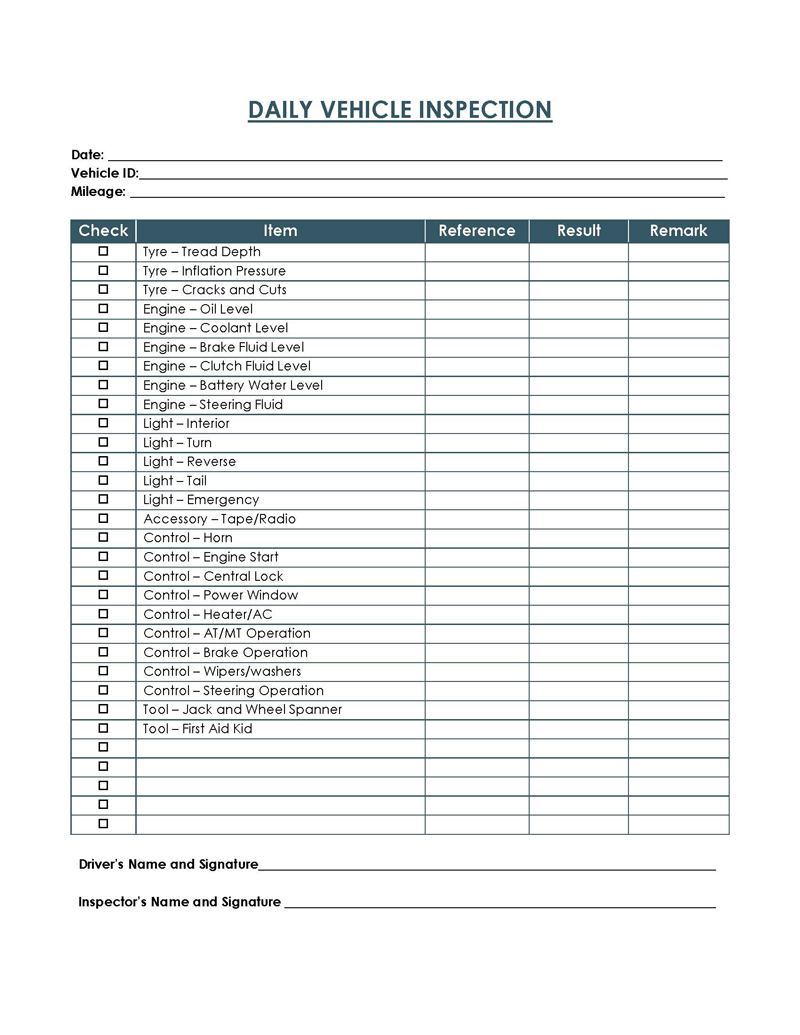 Vehicle Inspection Form Template
