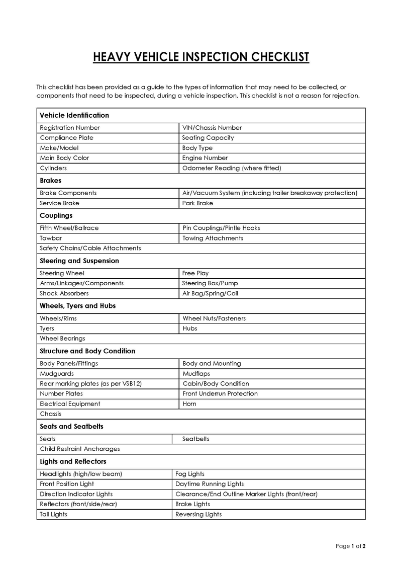 Comprehensive Vehicle Inspection Form Template