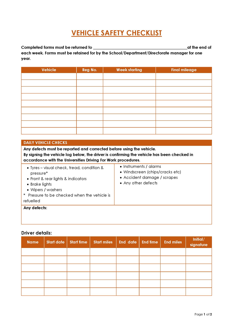 Free Vehicle Inspection Form Sample