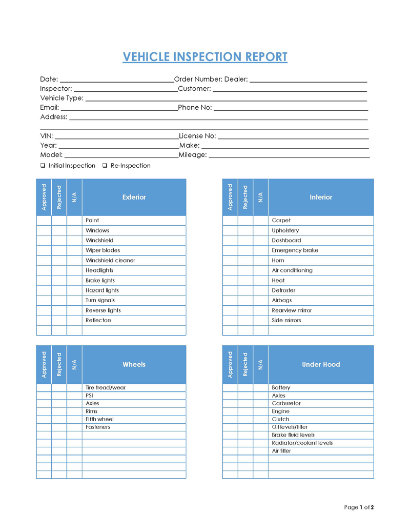 Vehicle Inspection Form Word Template