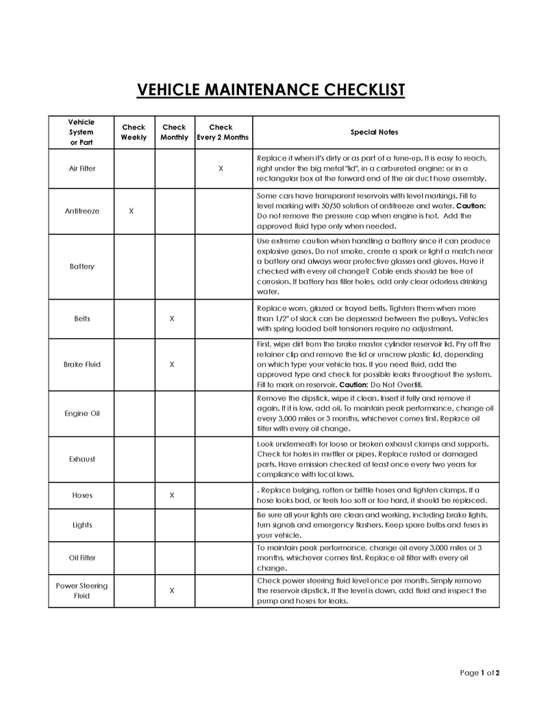 Excel Vehicle Inspection Form Template
