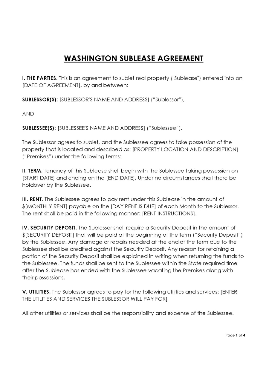 Washington Sublease agreement
