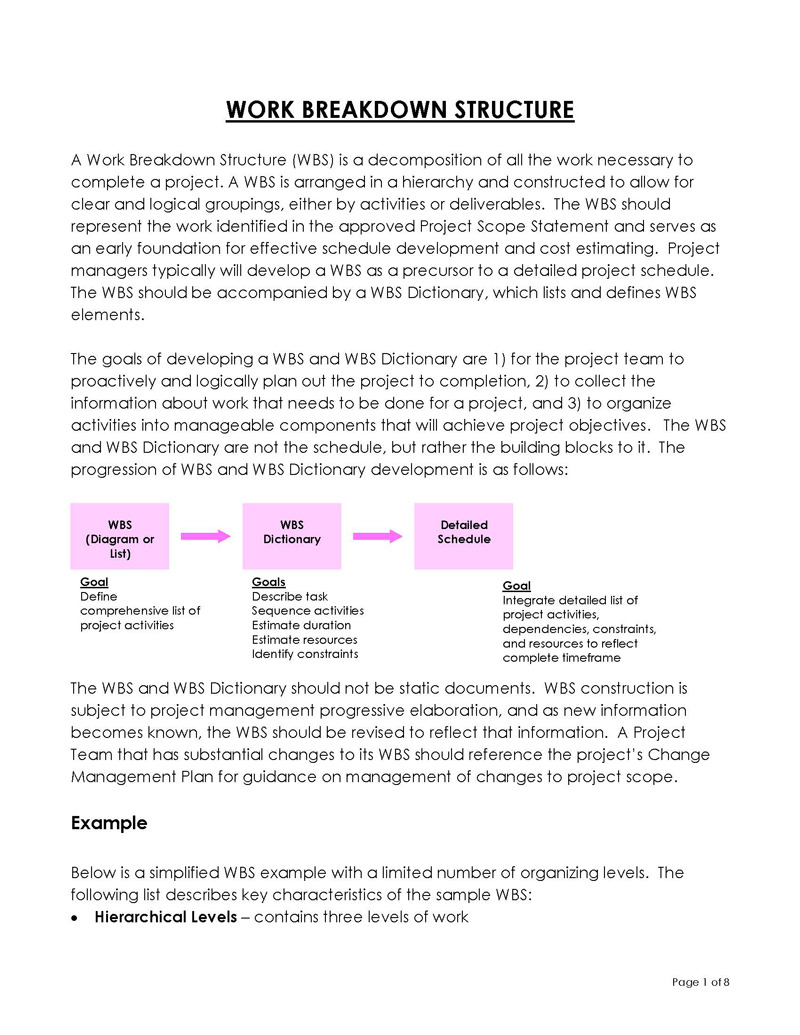 Great Downloadable General Work Breakdown Structure Template 01 for Word Document