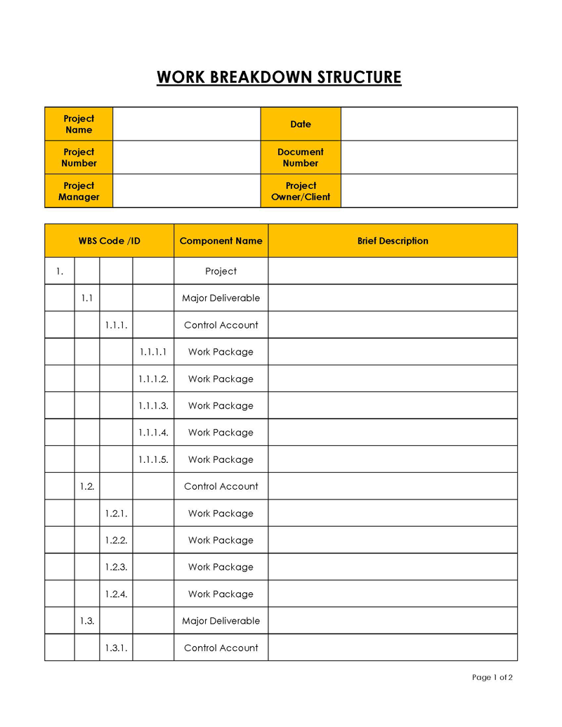Great Downloadable Project Work Breakdown Structure Template 04 for Word Document