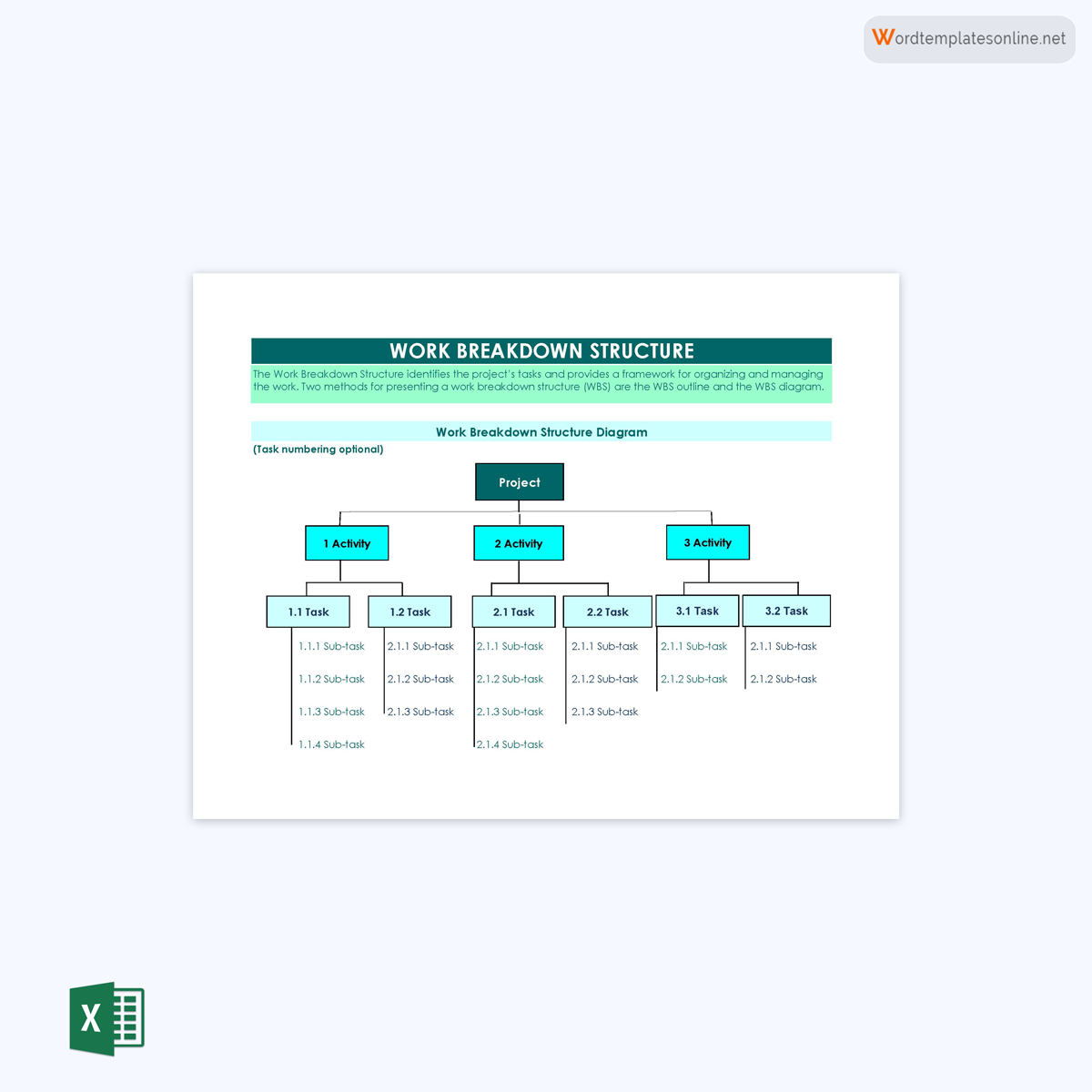 Free Printable Work Breakdown Structure Diagram Template 01 for Excel Sheet