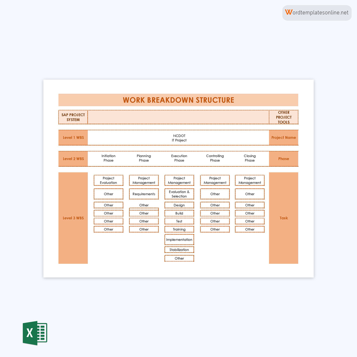 Free Printable Work Breakdown Structure Instruction Template for Excel Sheet