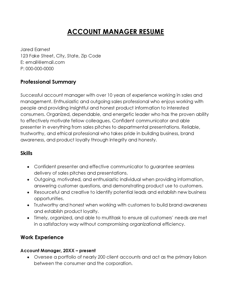 Account manager Resume Example 01