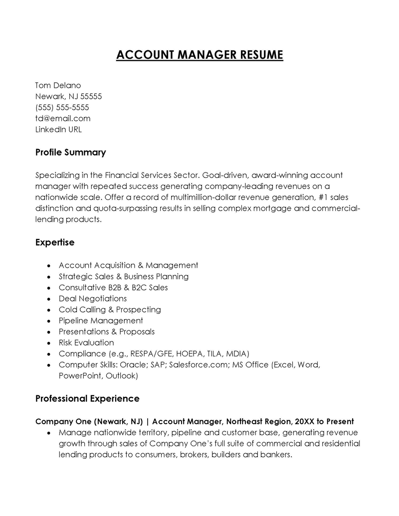 Account manager Resume Example 02