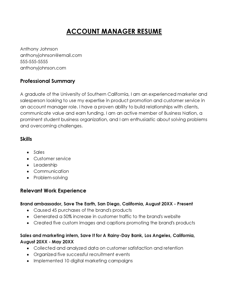 entry level account manager resume