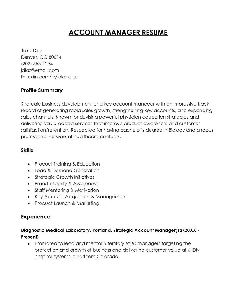 Account manager Resume Example 04