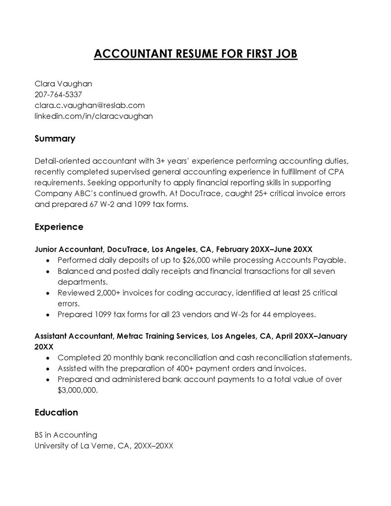 PDF Resume Format for First Job