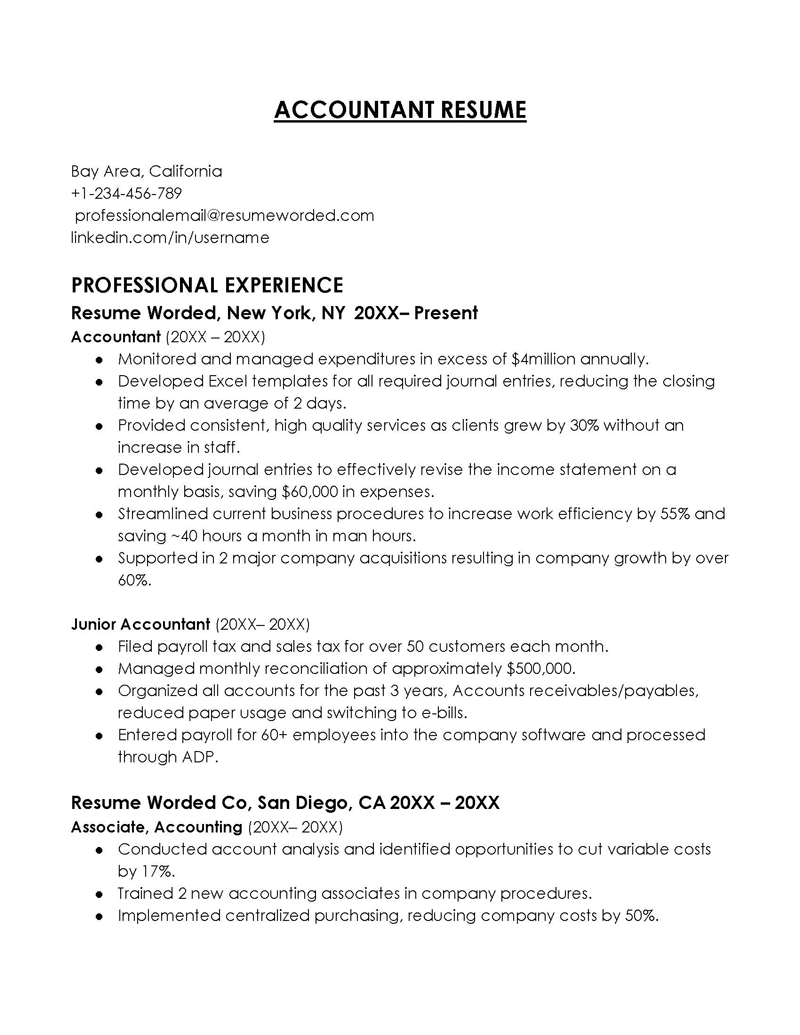 accountant resume format in word