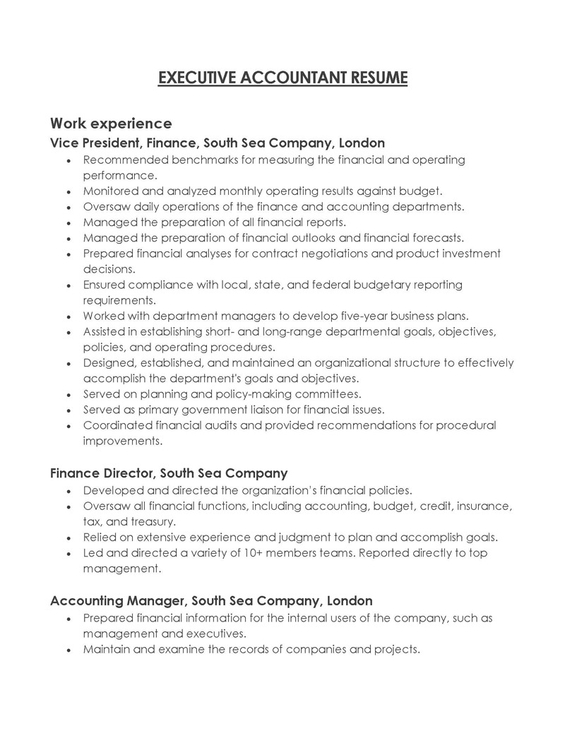 Free Downloadable Executive Accountant Resume Sample for Word Format