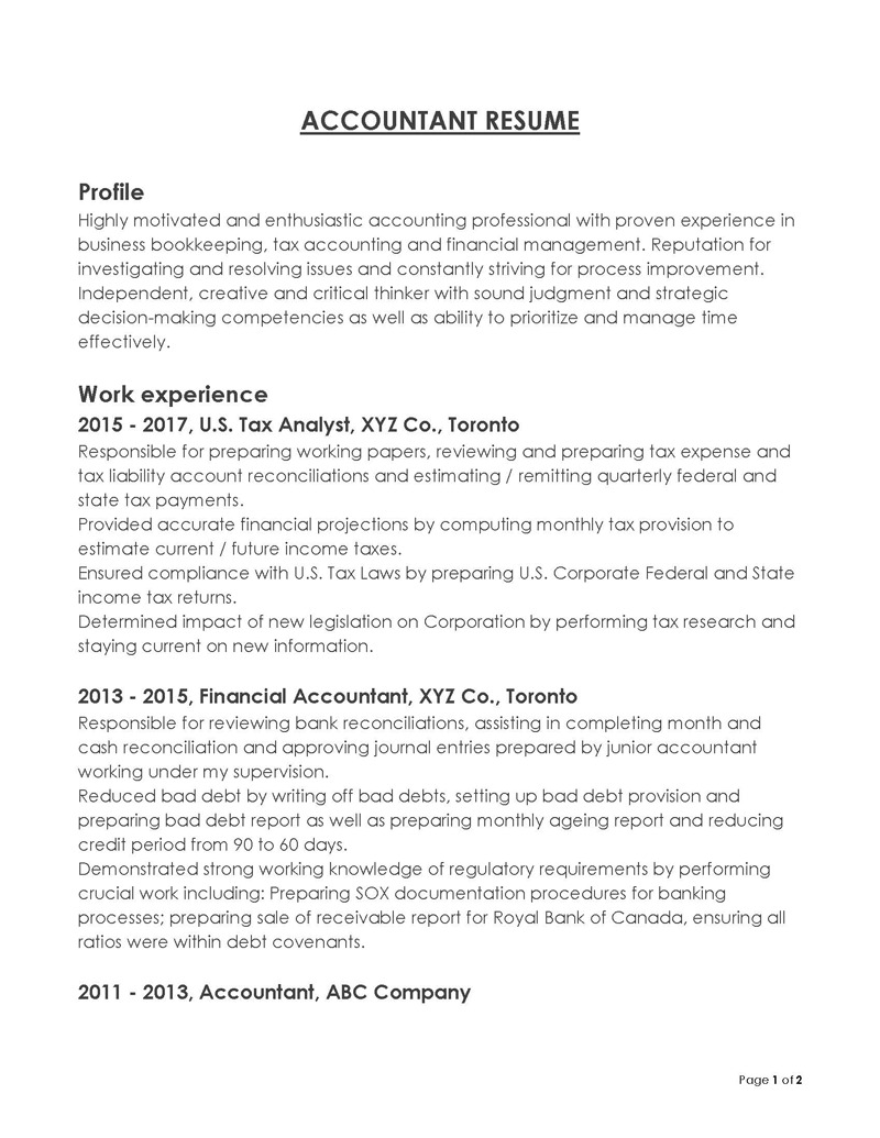 Free Downloadable Tax Analyst Resume Sample for Word Format