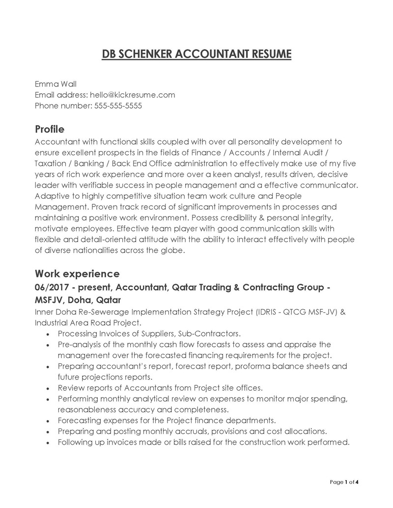 Free Professional General Accountant Resume Sample 03 for Word Document
