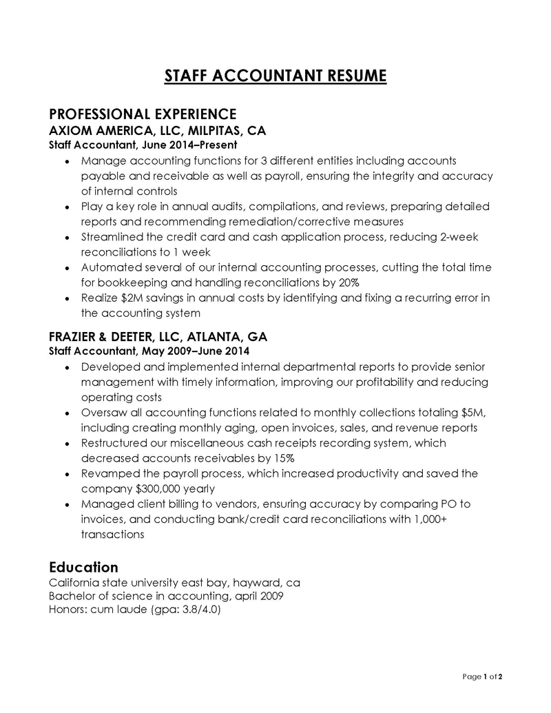 Free Professional Staff Accountant Resume Sample 01 for Word Document