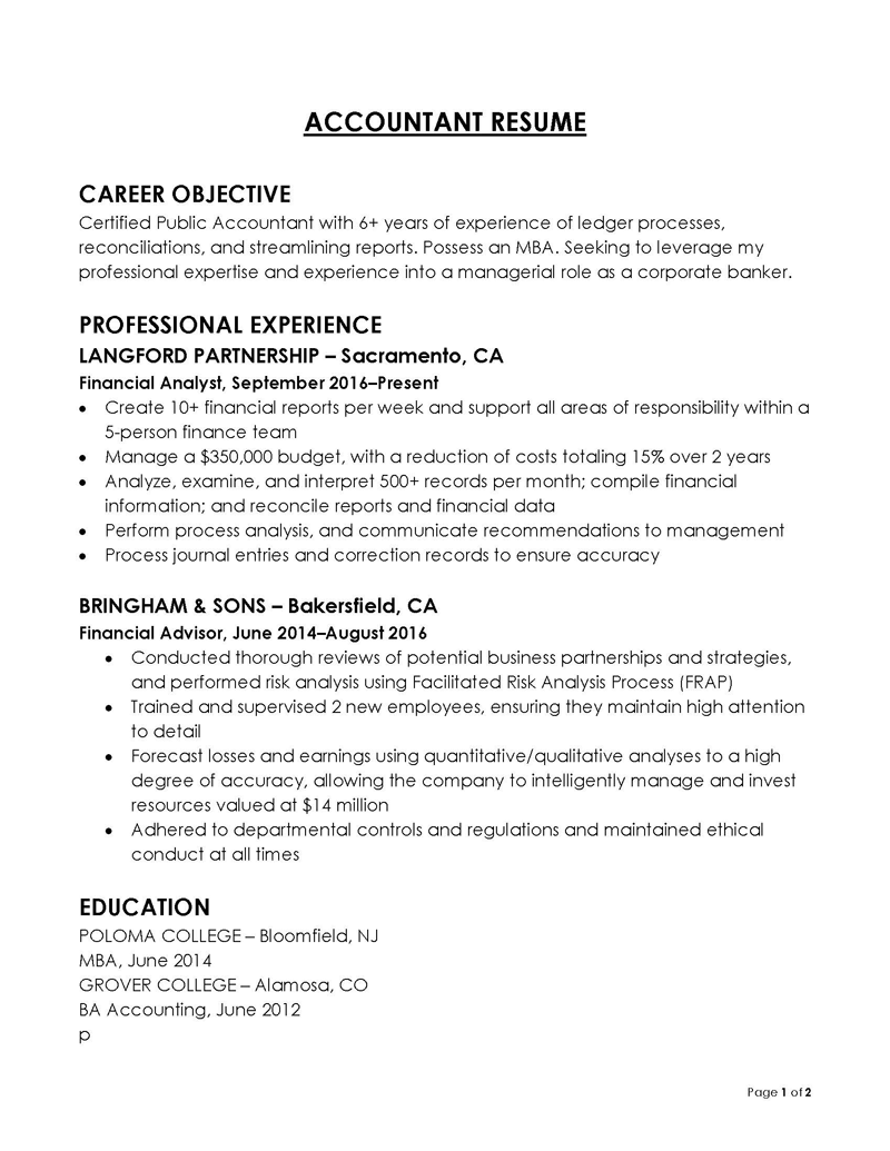 Free Professional Financial Analyst Resume Sample 02 for Word Document