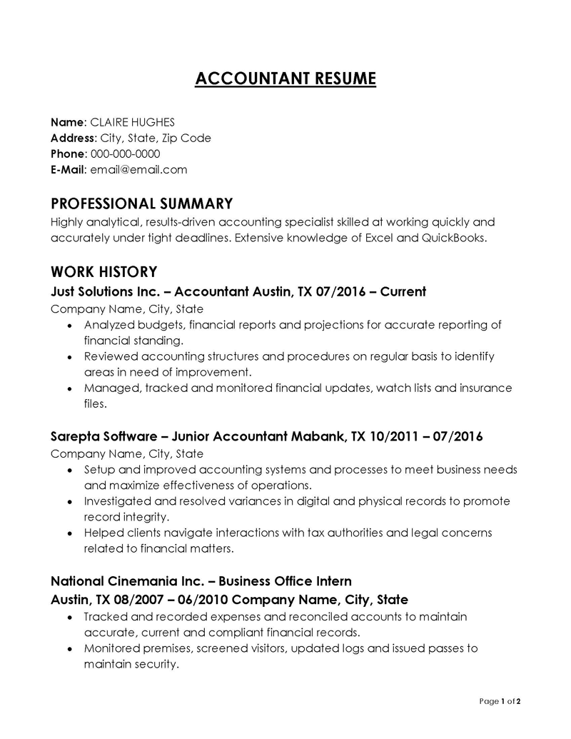 accountant resume format in word