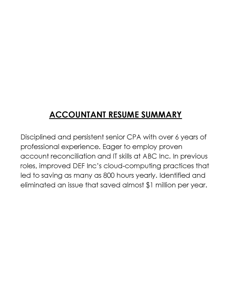 Accountant Free resume summary template with word