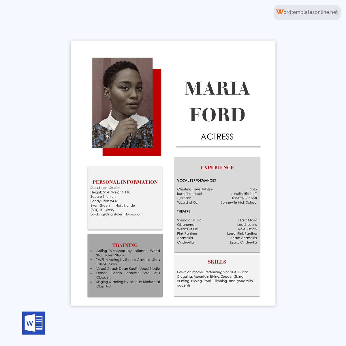 Editable Acting Resume Template 07 for Word