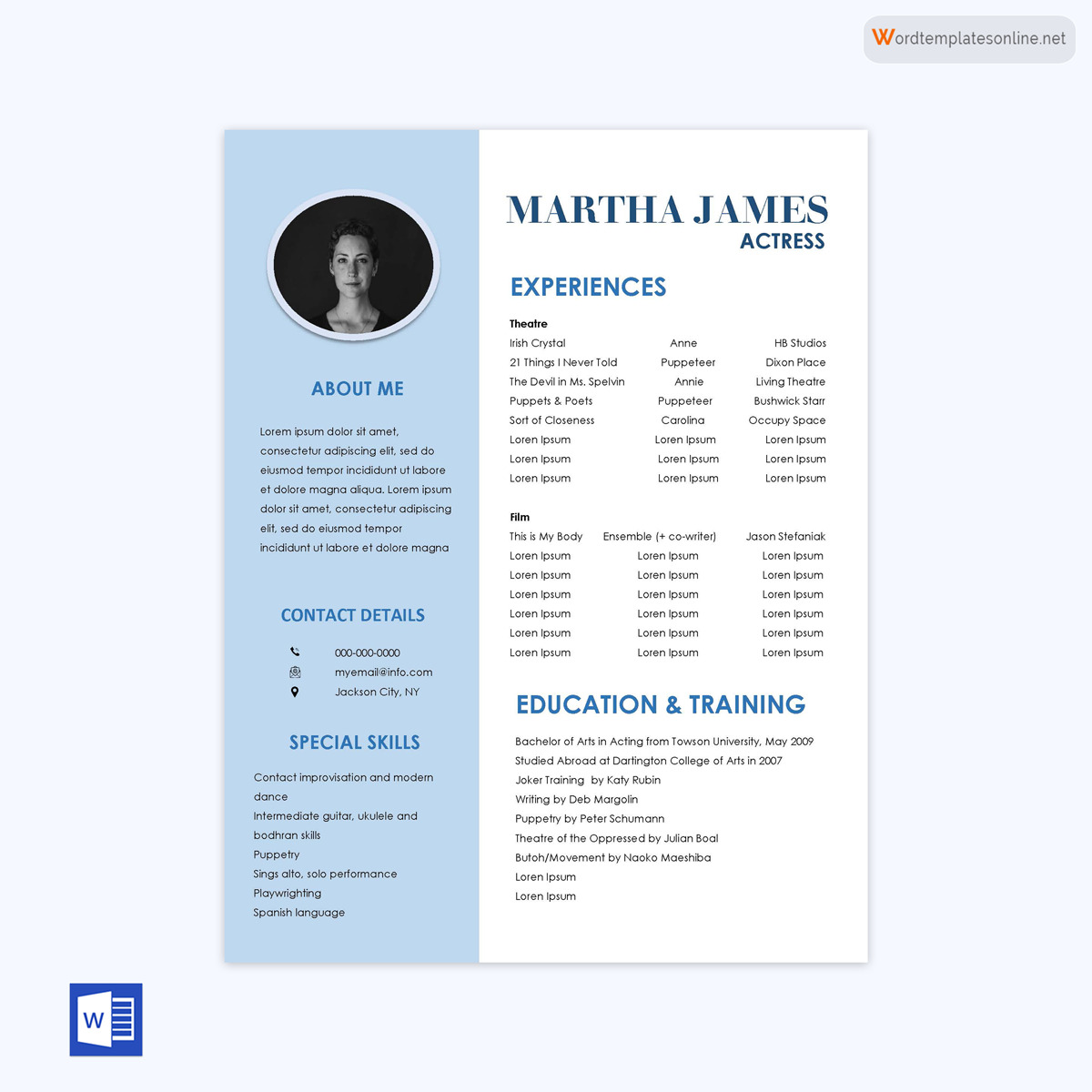 Free Acting Resume Template 10 for Word