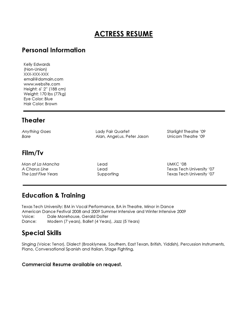 Free Acting Resume Template 11 for Word