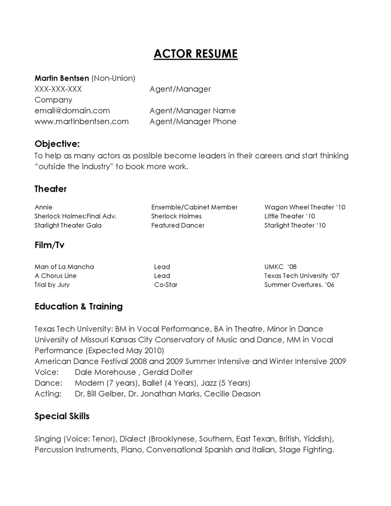 free actor resume template