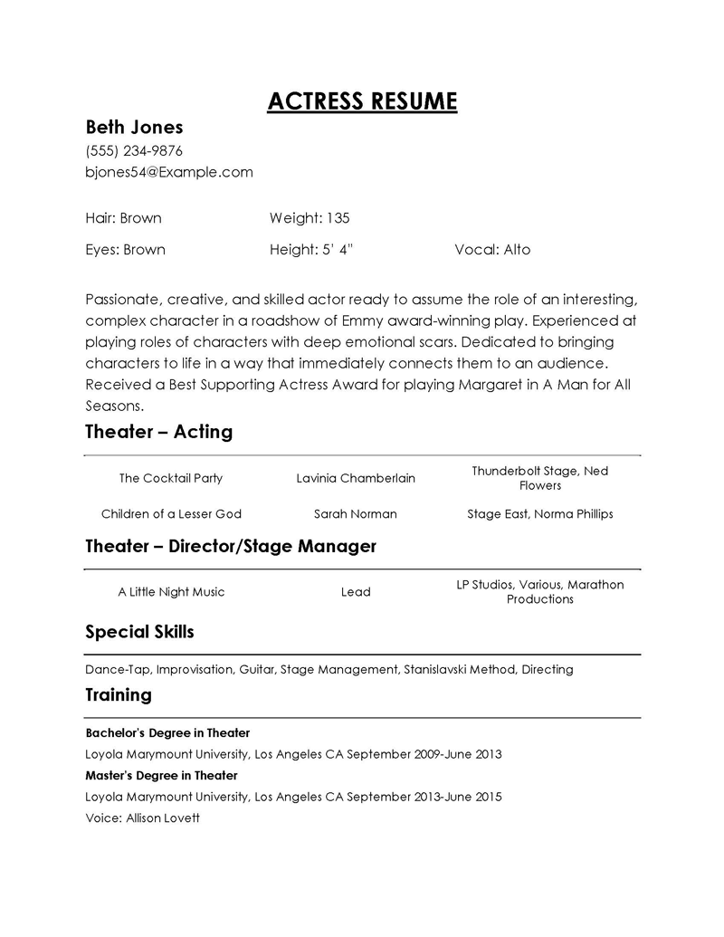 Editable Acting Resume Template 16 for Word