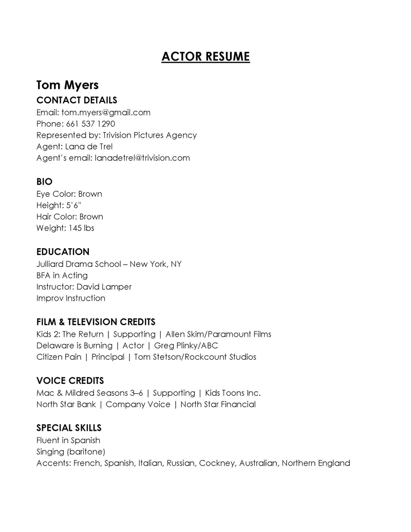 actor resume template word