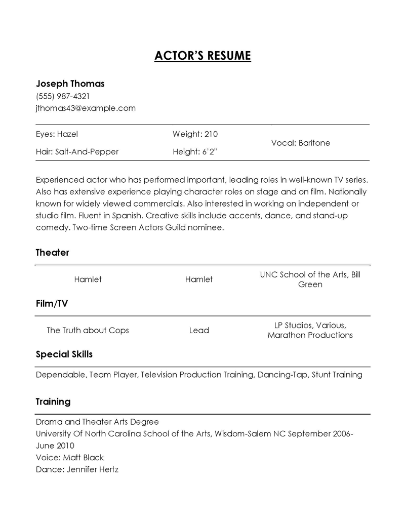Free Acting Resume Template 18 for Word