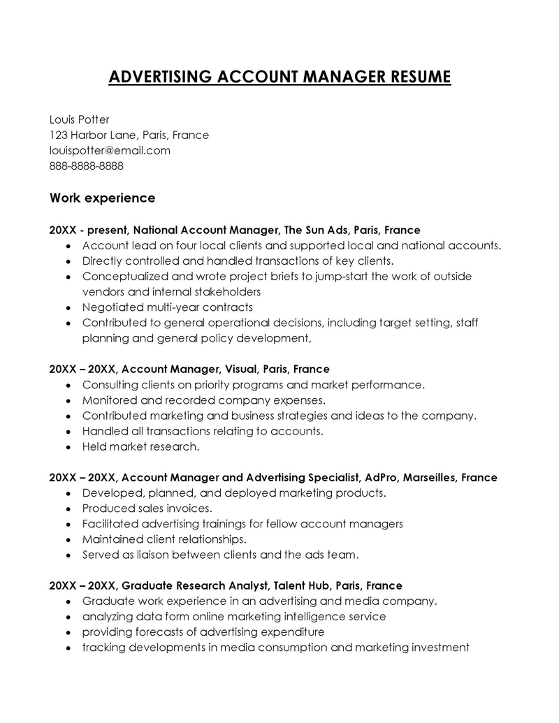 Advertising Account Manager Resume