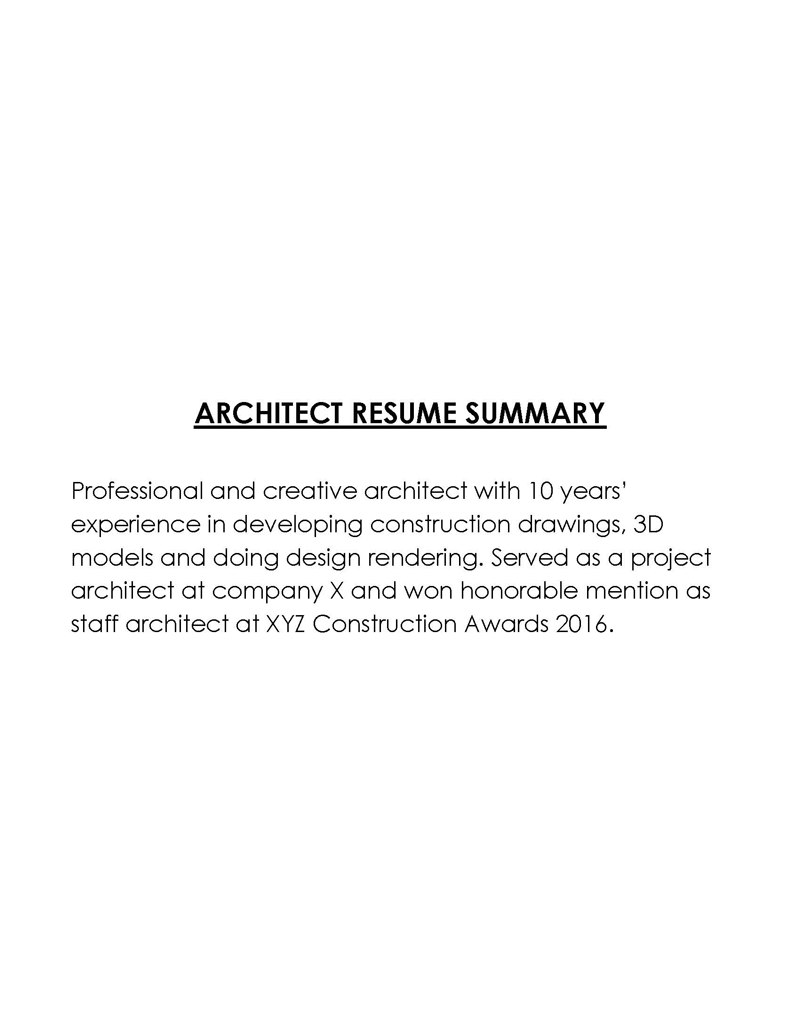 Architect Free resume summary template with word