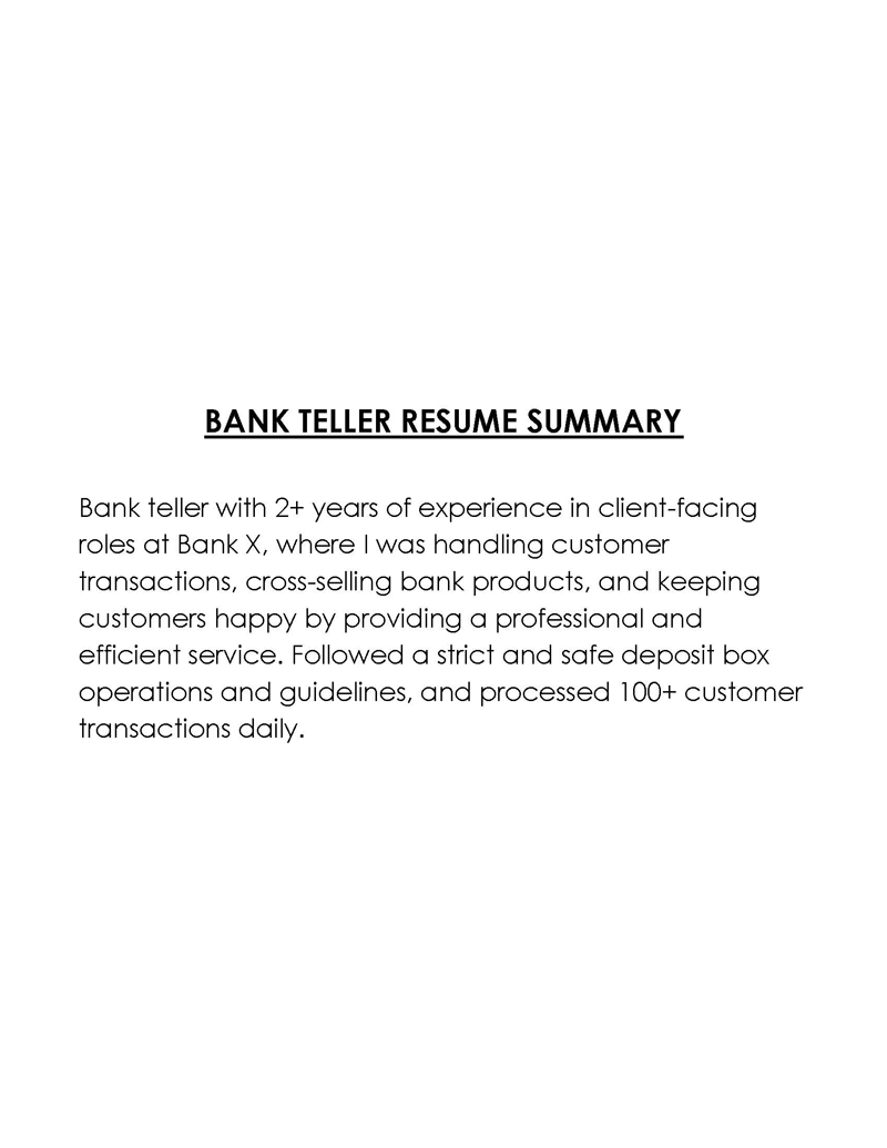 Bank Teller Free resume summary template with word