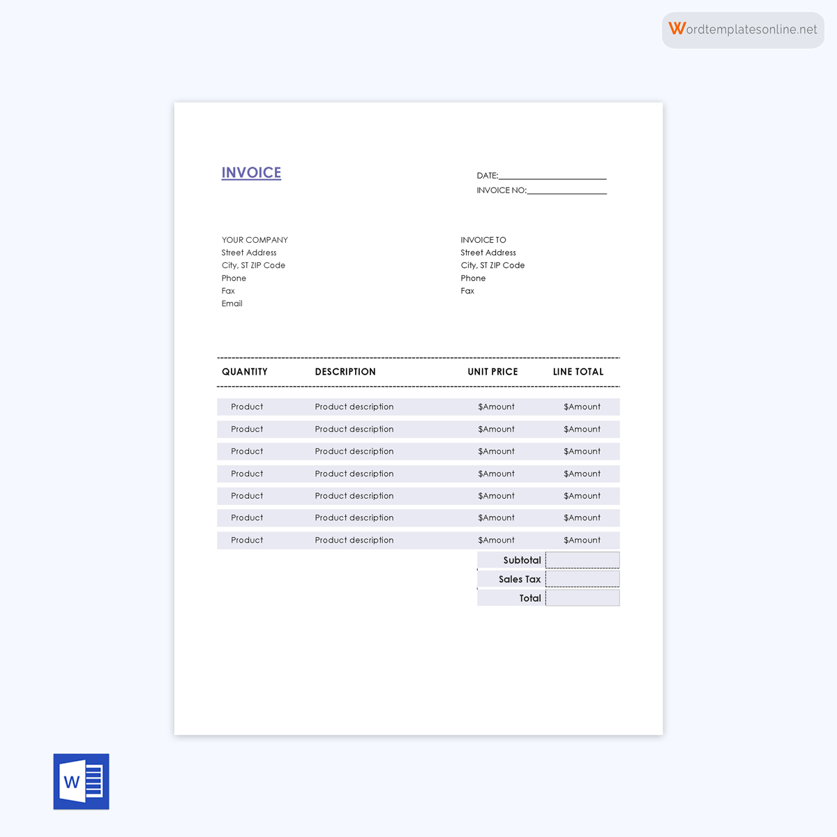 Editable invoice form in Word format - Download