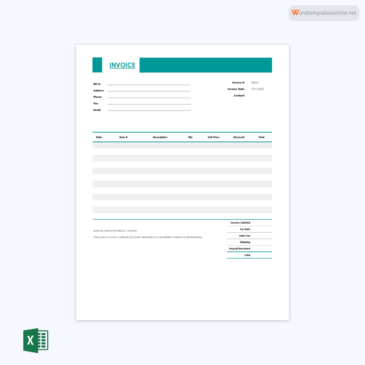 Free invoice sample with editable field