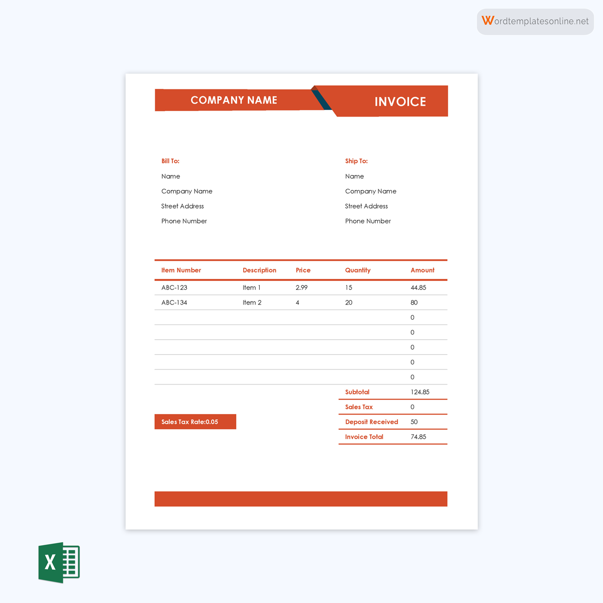 Editable invoice form with word and excel compatibility