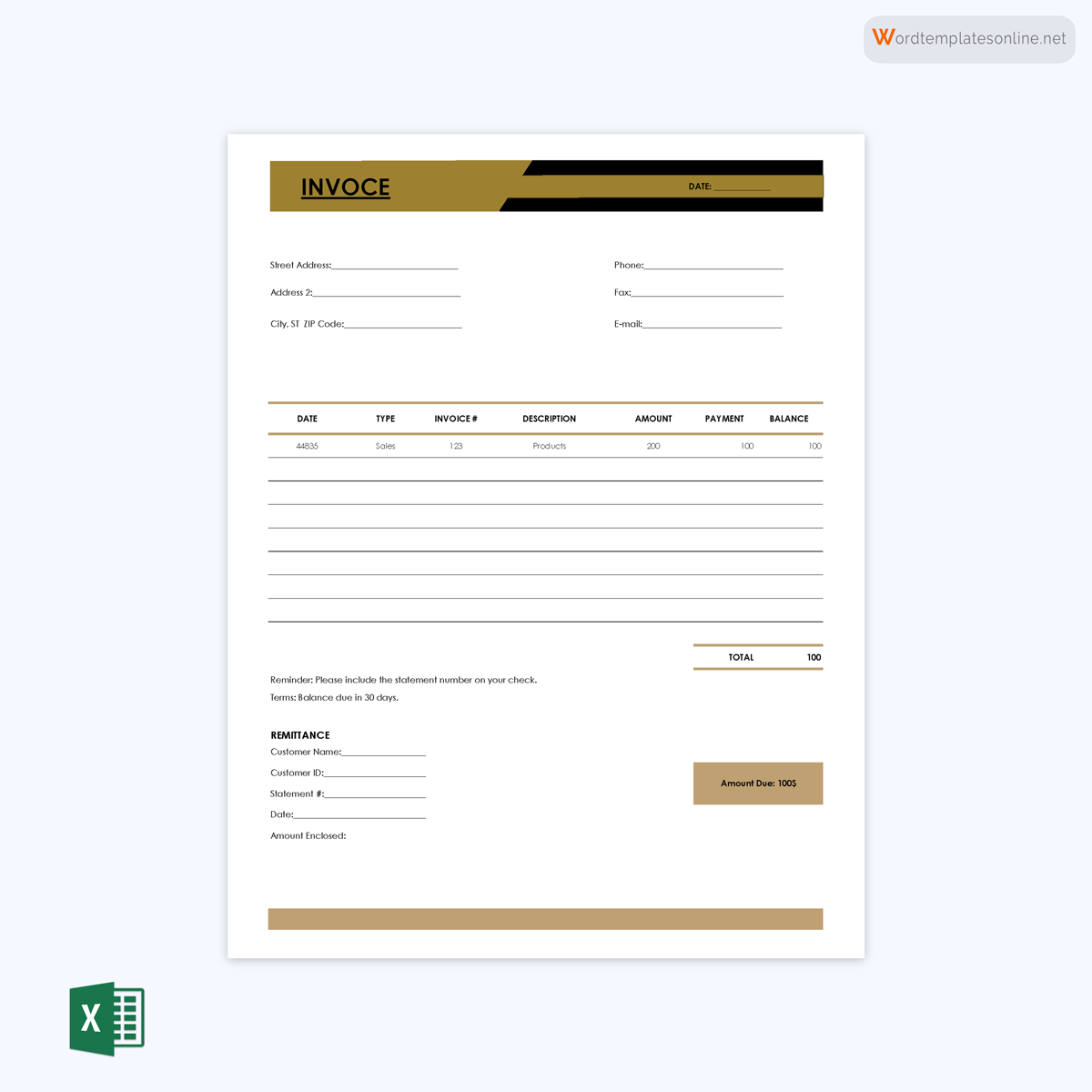 Printable invoice template example for professional use