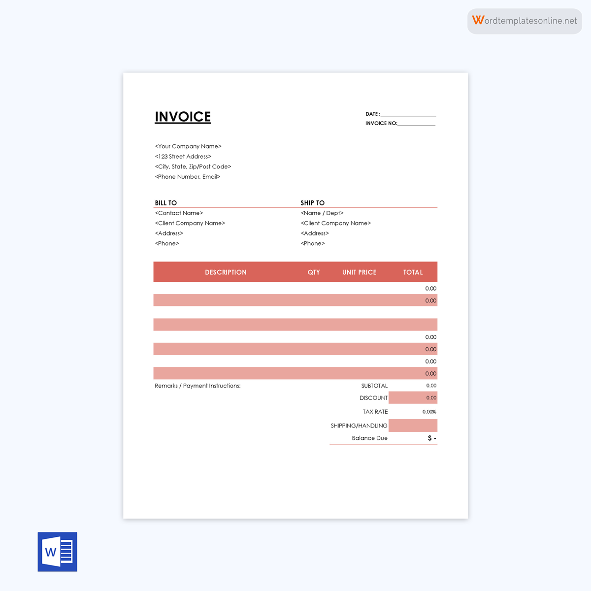 Word invoice template example - free download