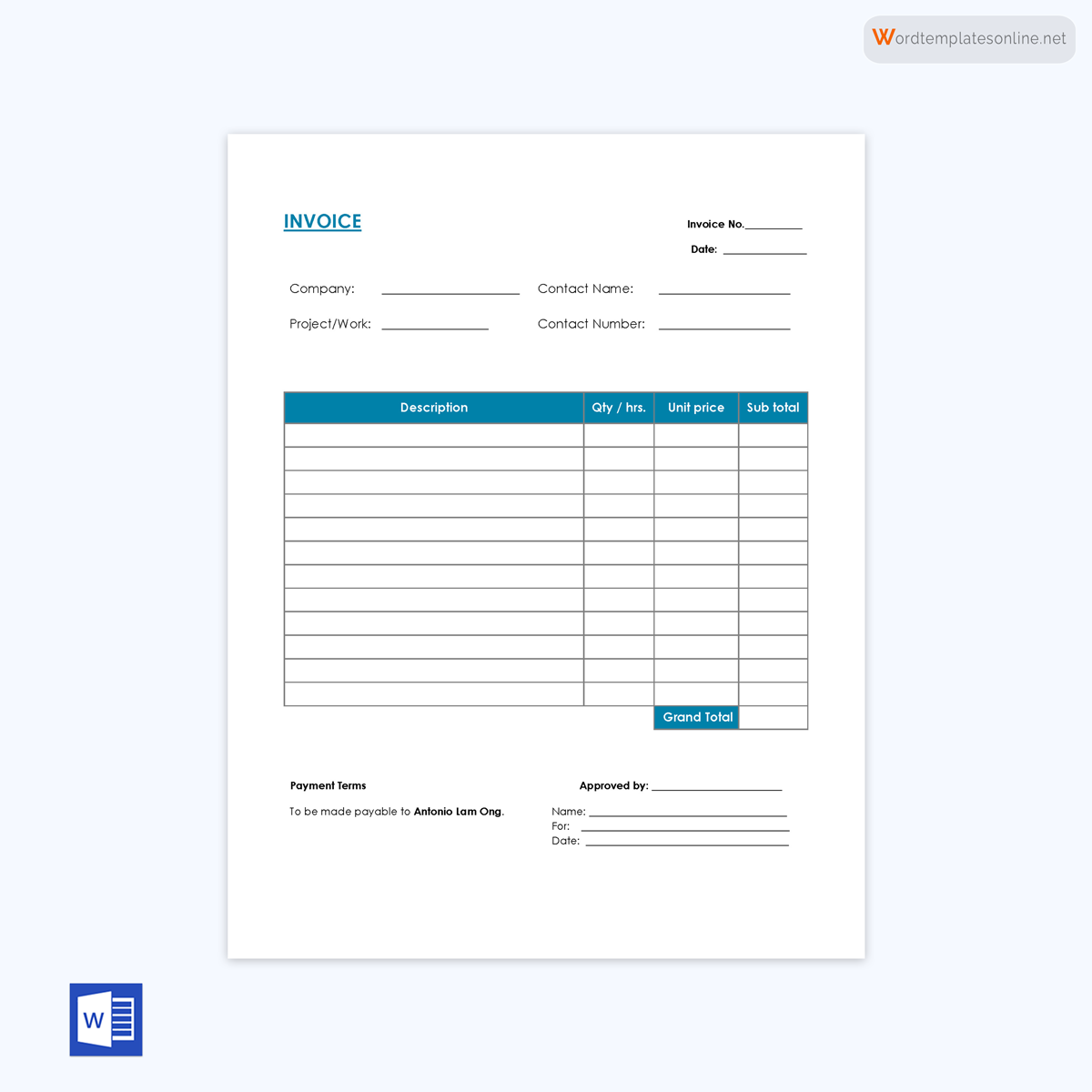 Download free blank invoice template sample