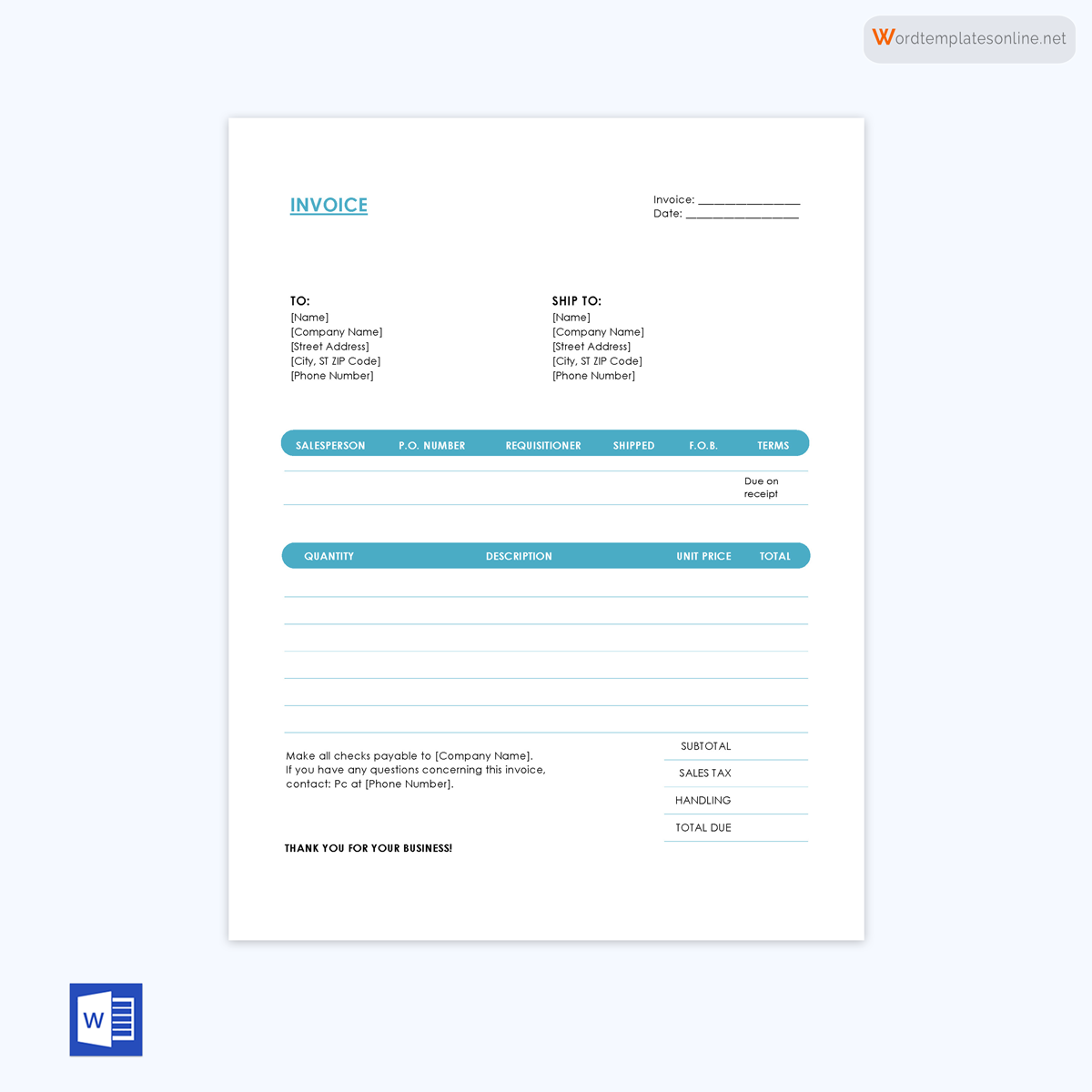 Free blank invoice template Word