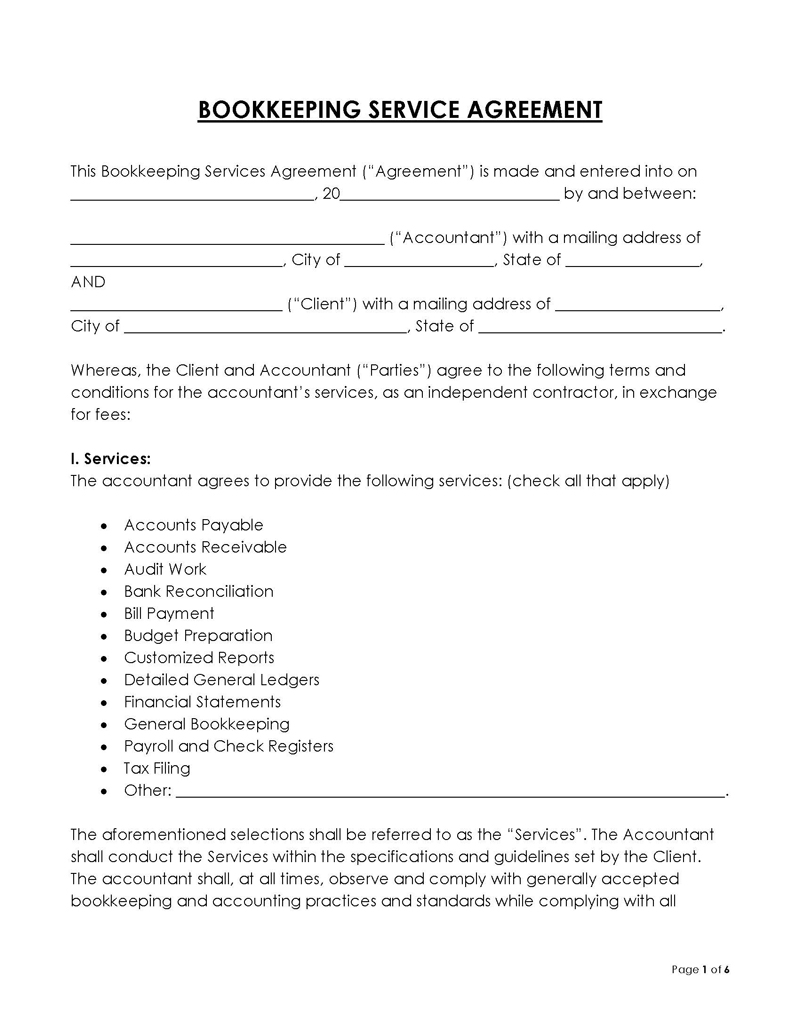 Bookkeeping Service Agreement