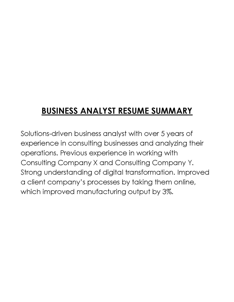 Business Analyst Free resume summary template with word