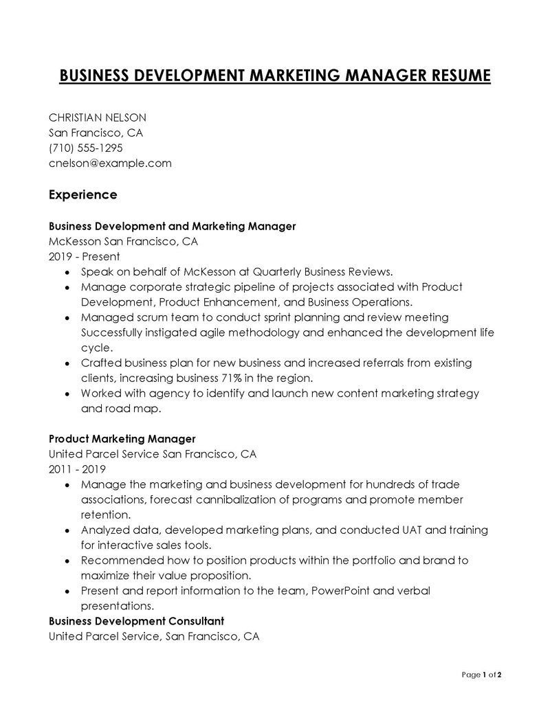 Free Printable Business Development Manager Resume Example 05 as Word File