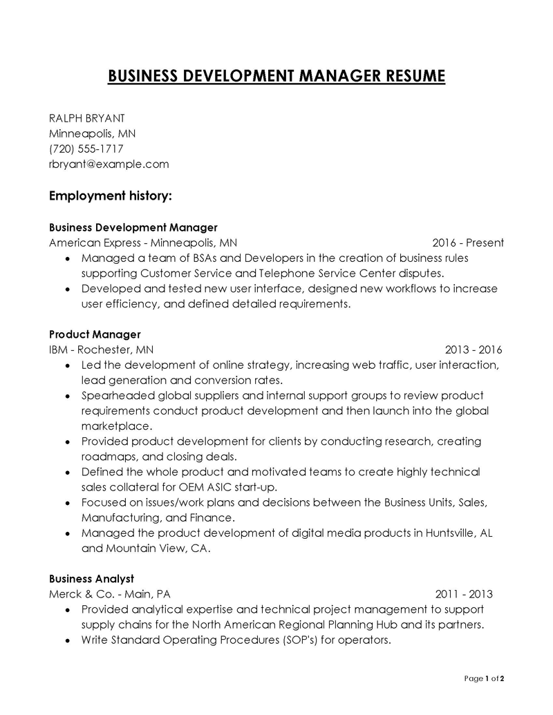 Great Editable Business Development Manager Resume Example 17 as Word File
