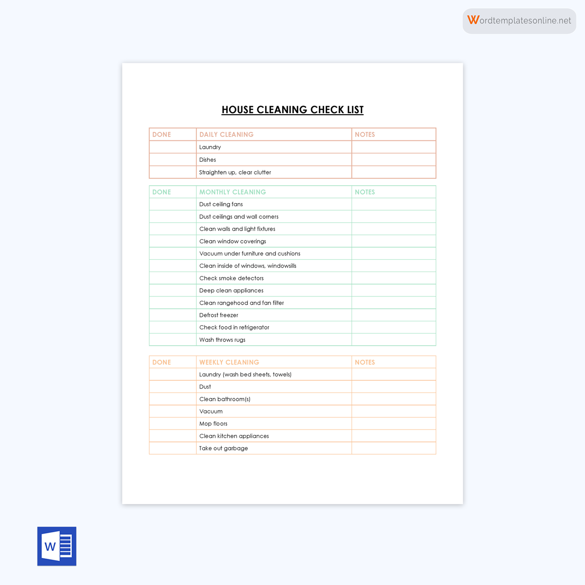 House Cleaning Checklist Template - Printable Example