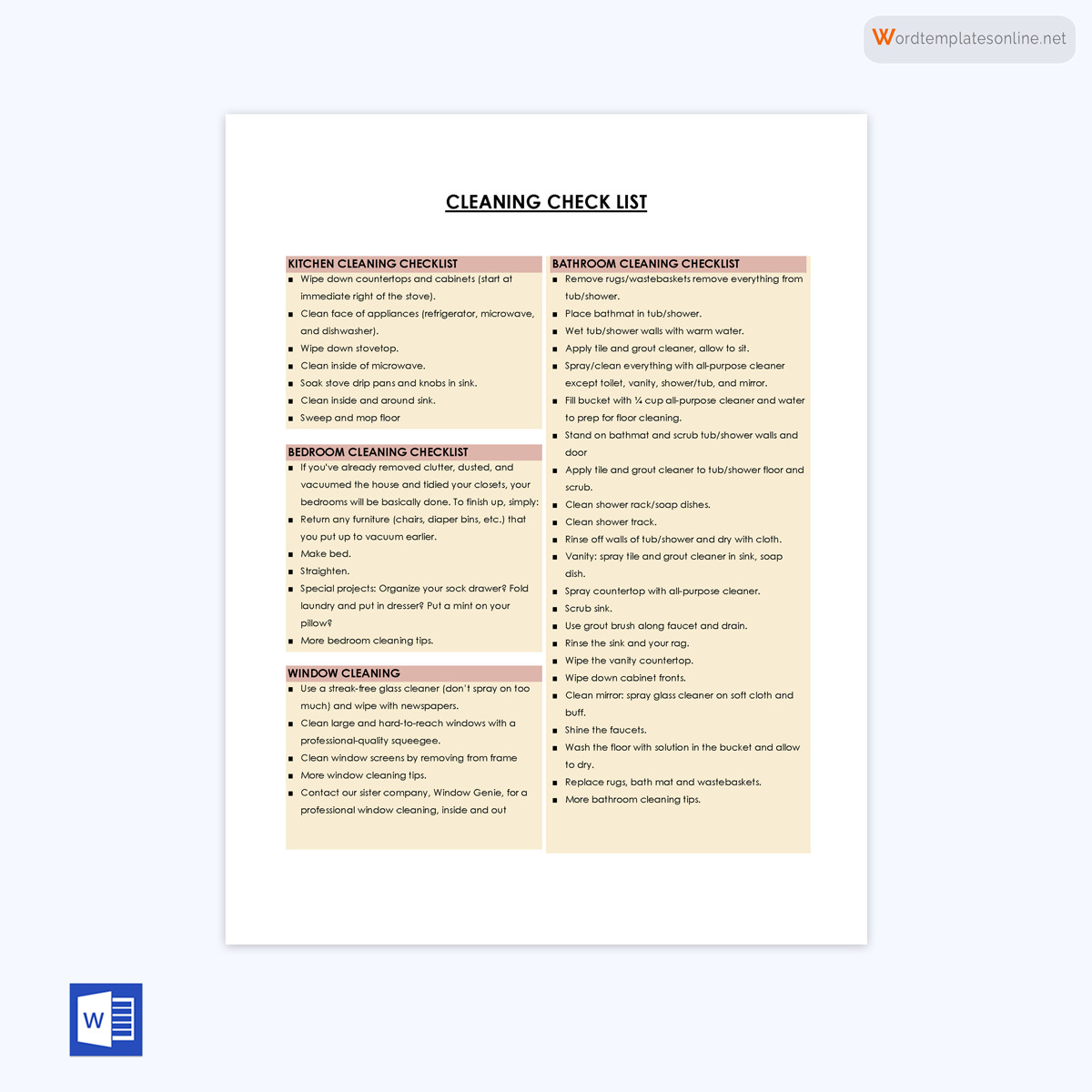 Download Cleaning Checklist Template - Editable Form