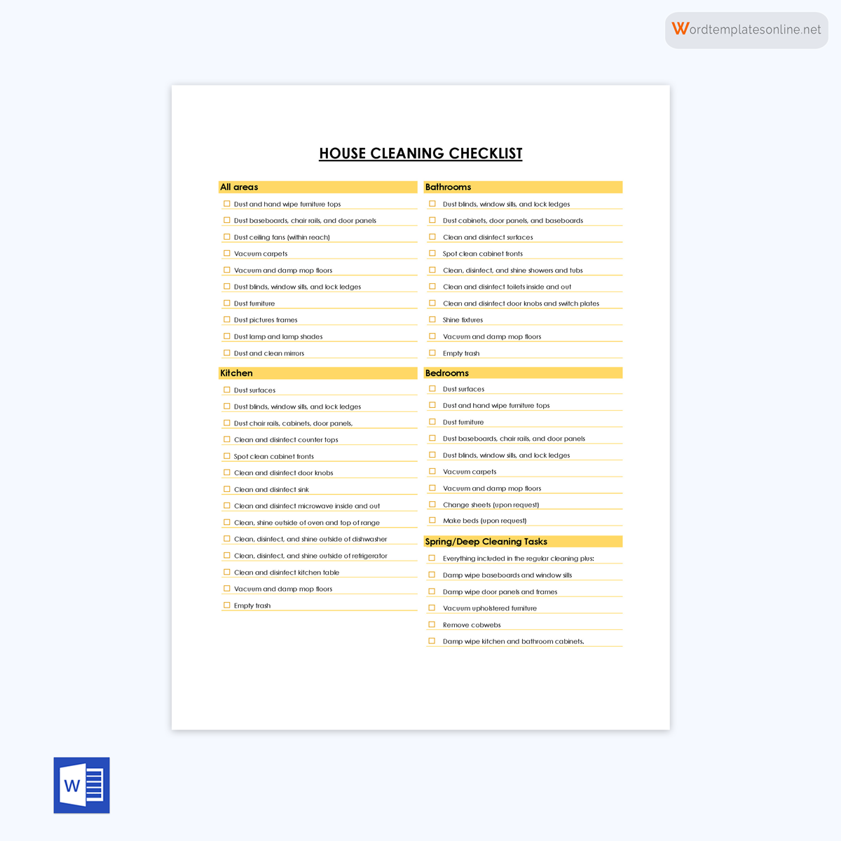 Printable Cleaning Checklist Template - Free Example