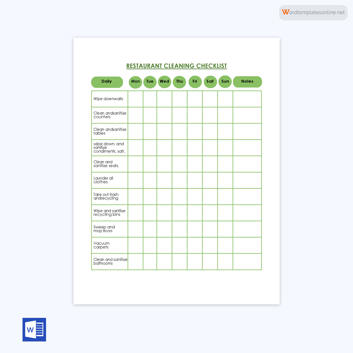 Cleaning Checklist Template - Sample Form