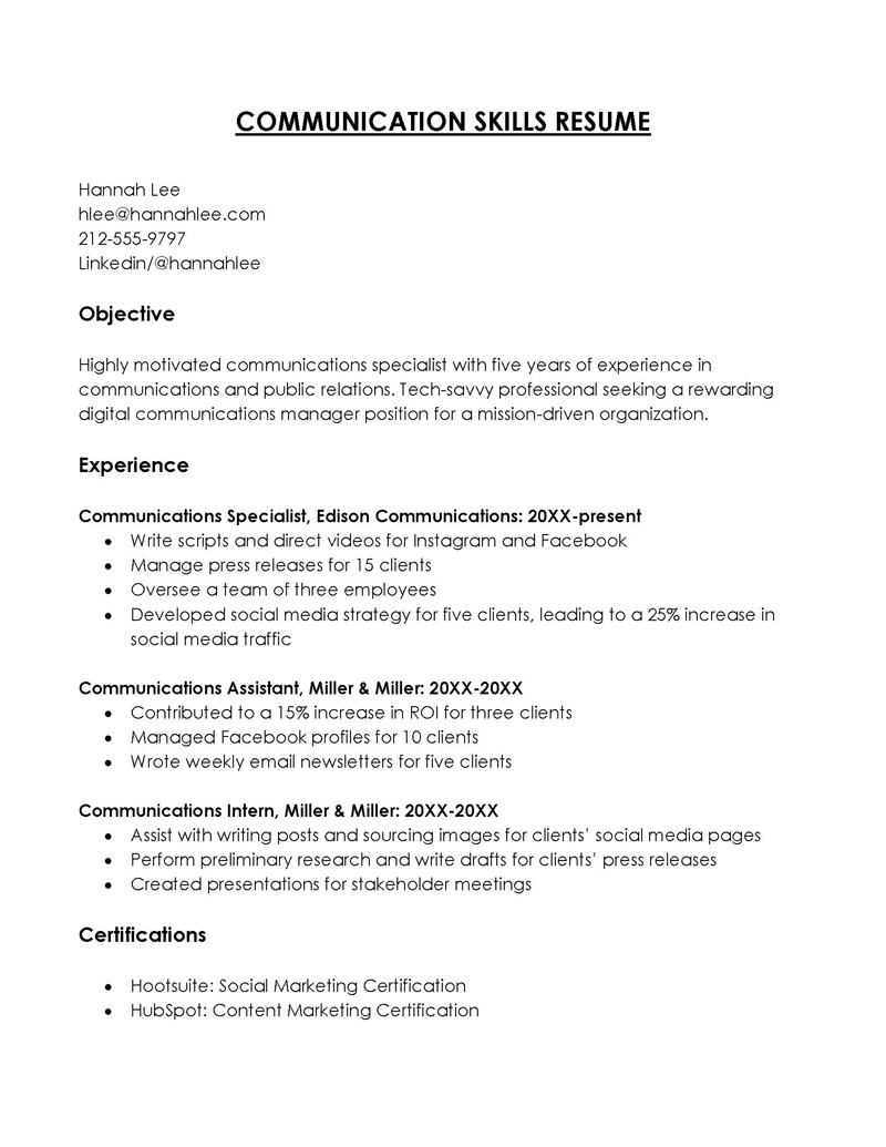 Professional Editable Communications Specialist Resume Sample as Word File