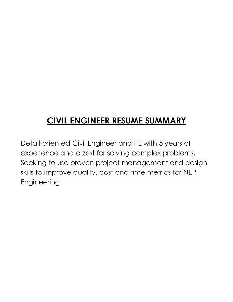 Civil Engineer Free resume summary template with word